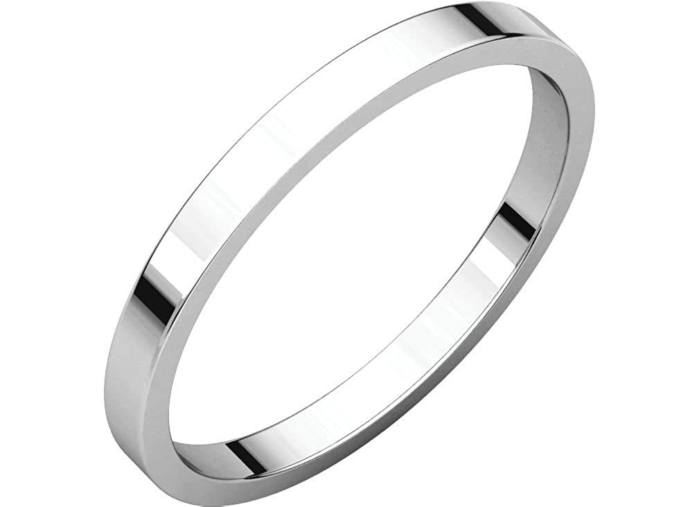 10k White Gold 2mm Slim-Profile Flat Band, Size 12.5