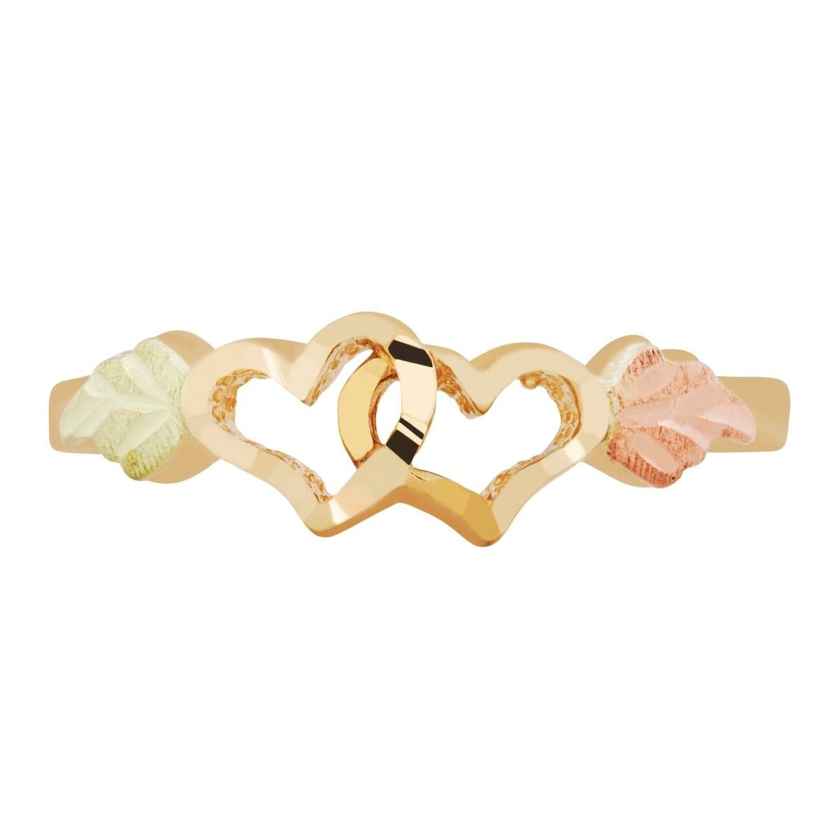 Ave 369 Diamond-Cut Two Hearts Ring, 10k Yellow Gold, 12k Pink and Green Gold Black Hills Gold Motif