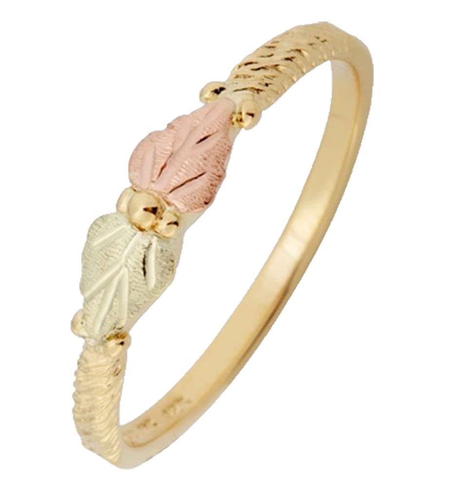 Petite Flank Leaves Ring, 10k Yellow Gold, 12k Green and Rose Gold Black Hills Gold Motif