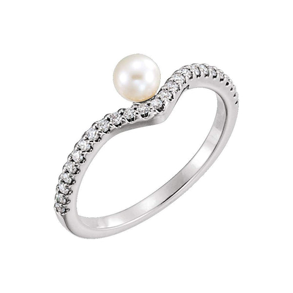 Platinum White Freshwater Cultured Pearl, Diamond Asymmetrical Ring (4-4.5mm)(.2 Ctw, G-H Color, SI2-SI3 Clarity)