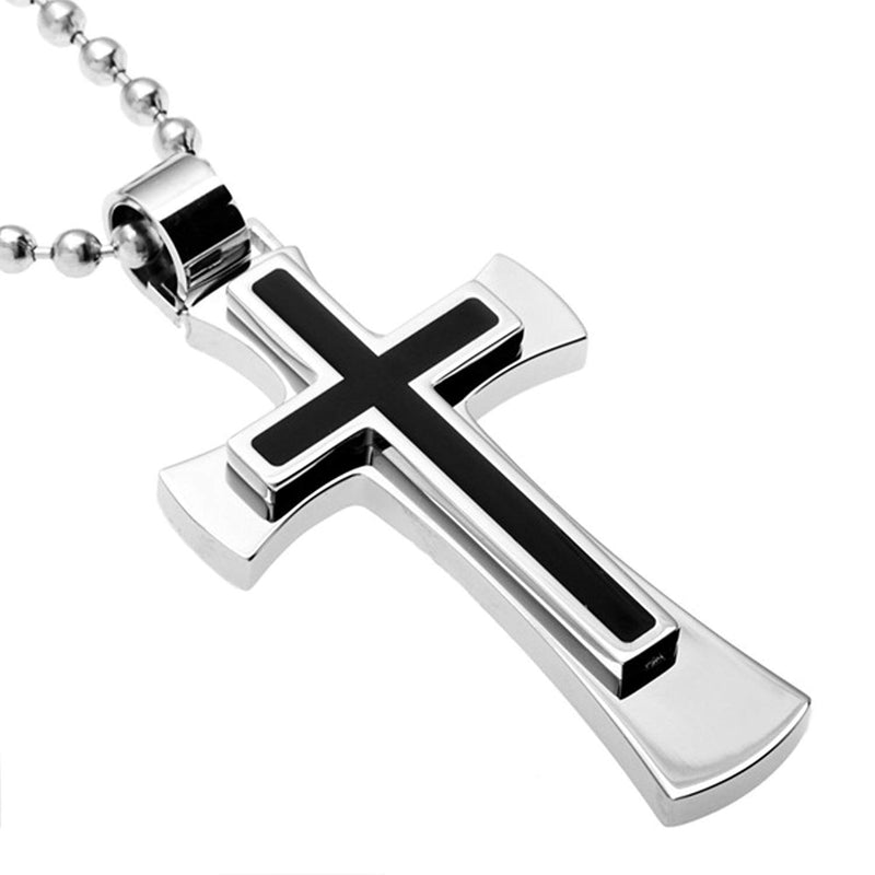 Men's Two-Tone, Black Ion Plated Cross Pendant Necklace , Stainless Steel, 23"