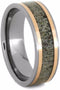 Deer Antler, 14k Rose Gold Pinstripes 7mm Comfort-Fit Titanium Wedding Band, Size 8.75