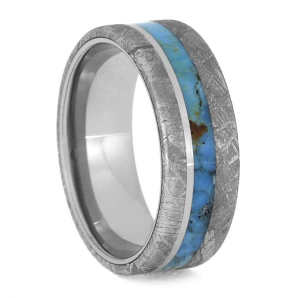 Turquoise, Gibeon Meteorite 7.75mm Titanium Comfort-Fit Wedding Band, Size 10