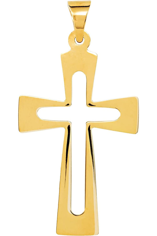 Cut-Out Roman Cross 14k Yellow Gold Pendant (27.50X18.00 MM)