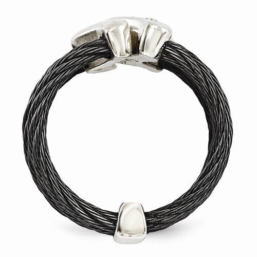 Edward Mirell Black Titanium with Sterling Silver, Black Spinel 21mm Flexible Cable Ring