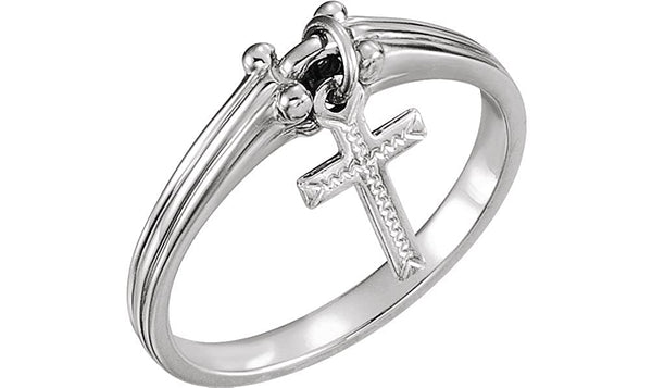 Cross Dangle Ring, 3.75mm Rhodium-Plated 14k White Gold, Size 6.75