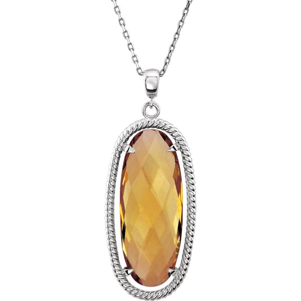 Honey Quartz Oval Sterling Silver Necklace, 18"