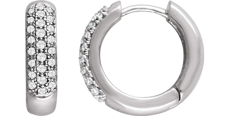 Pave Diamond Hoop Earrings, 14k White Gold (1/3 Ctw, Color H+, Clarity I1)