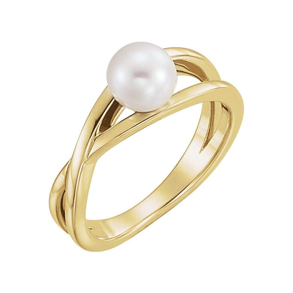 White Freshwater Cultured Pearl Solitaire Ring, 14k Yellow Gold (6-6.5mm)