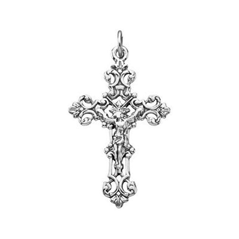 Ornamental Floral Crucifix Sterling Silver Pendant (37.4X23.2MM)