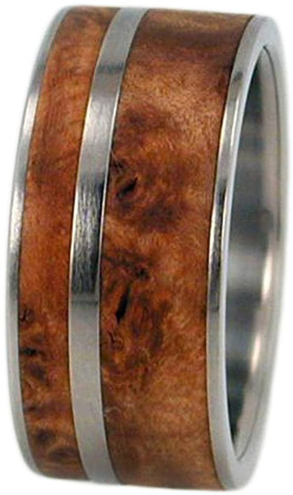 Amboyna Wood 9mm Comfort Fit Interchangeable Titanium Ring, Size 14.75