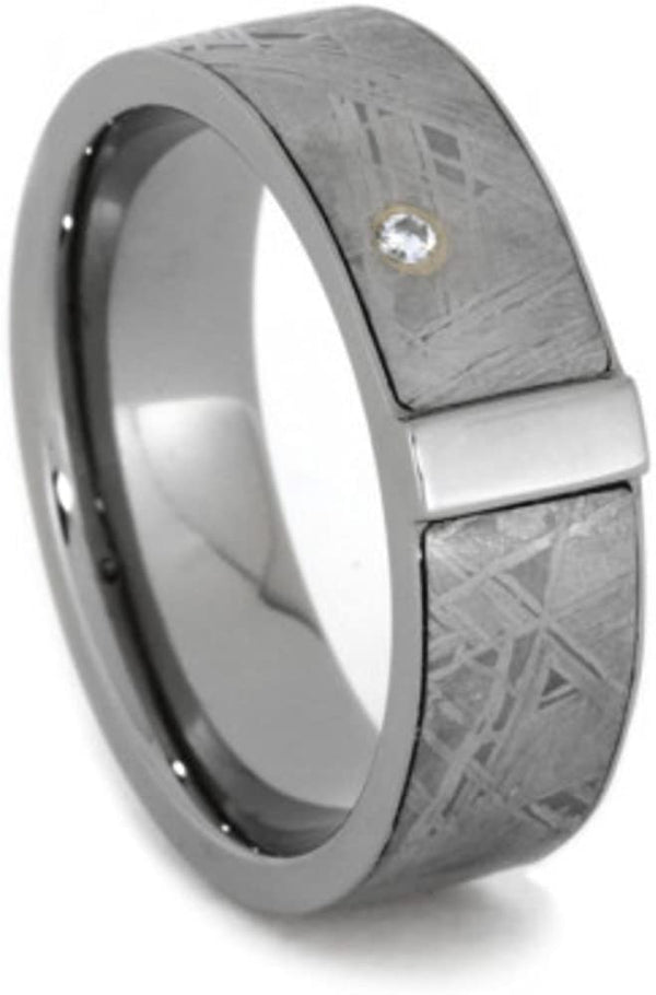 Bezel Set Diamond, Gibeon Meteorite 7mm Comfort-Fit Titanium Wedding Band, Size 6