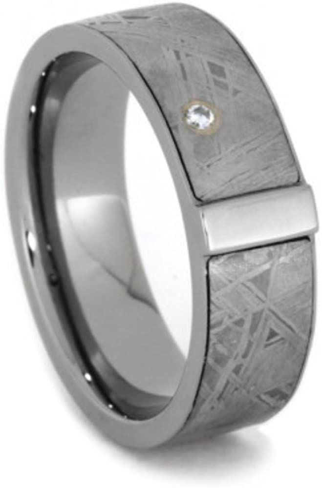 Bezel Set Diamond, Gibeon Meteorite 7mm Comfort-Fit Titanium Wedding Band, Size 4.25