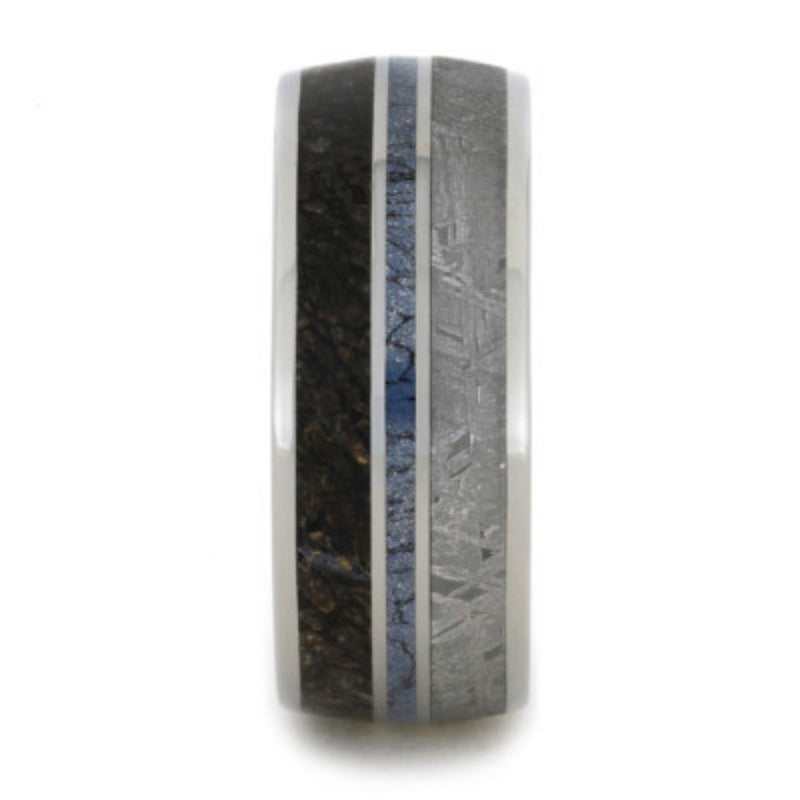 Dinosaur Bone, Gibeon Meteorite, Cobaltium Composite Mokume 10mm Comfort-Fit Titanium Wedding Band