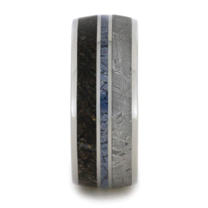 Gibeon Meteorite, Dinosaur Bone, Cobaltium Composite Mokume 10mm Comfort-Fit Titanium Band