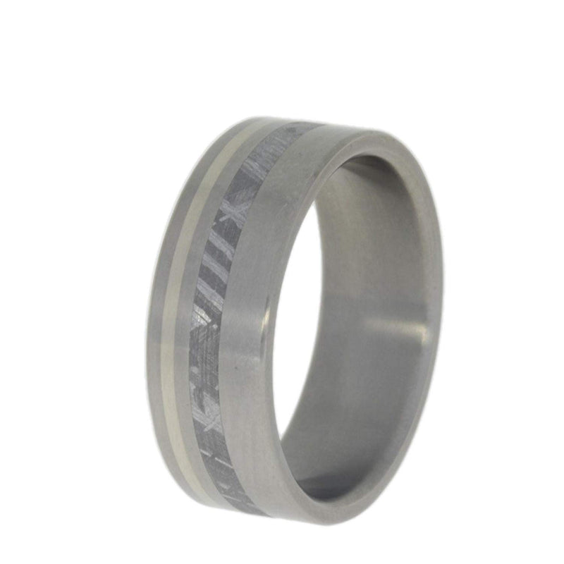 Gibeon Meteorite, 14k White Gold 8mm Comfort Fit Matte Titanium Band