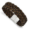 Men's Polished Stainless Steel Woven Brown Leather Bracelet, 8.75"