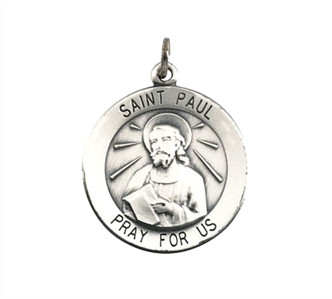 Rhodium Plated Sterling Silver Round St. Paul the Apostle Necklace, 18" (18.25MM)