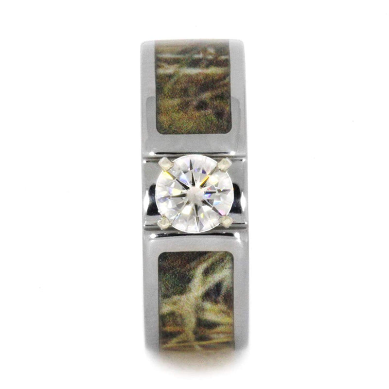 Charles & Colvard Forever One Moissanite with Camo Inlay 7mm Comfort-Fit Titanium Band