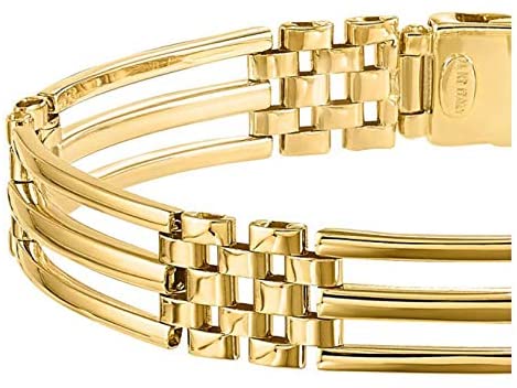 Men's Italian Brushed and Polished 14k Yellow Gold 10mm Bar and Stampato Link Bracelet, 8.5 Inches