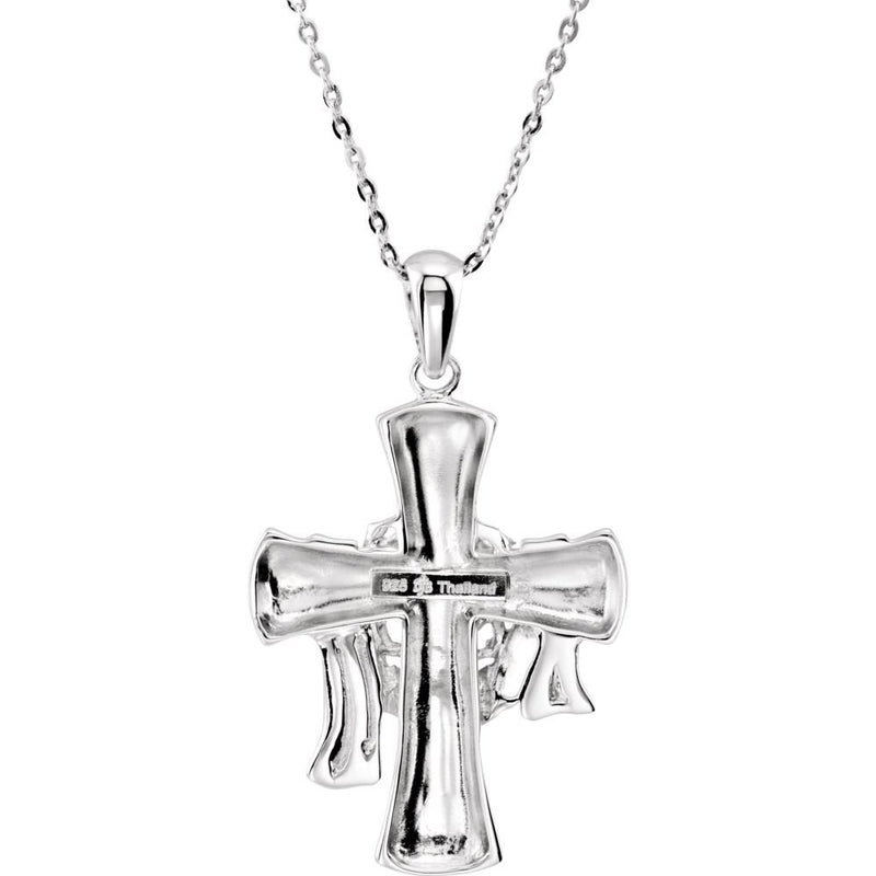 Rhodium Plate Yellow Gold Plate and Sterling Silver Robed Cross 'The Easter Message' Necklace, 18"