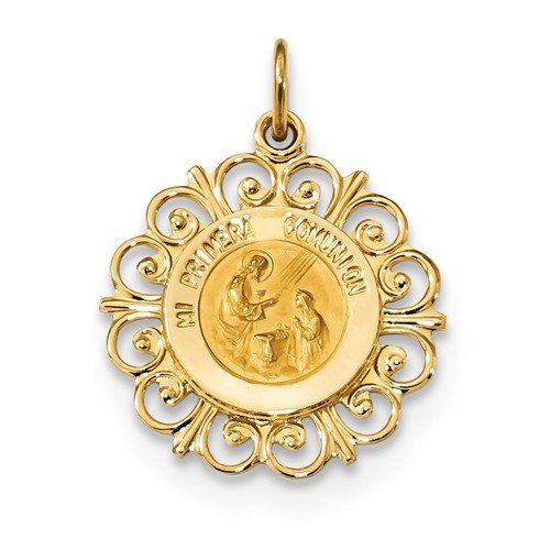 14k Yellow Gold Spanish 1st Communion Medal Pendant (20.1X18.1MM)