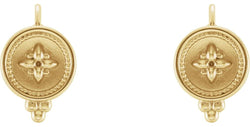 Inlaid Beaded Lever Back Round Earrings, 14k Yellow Gold