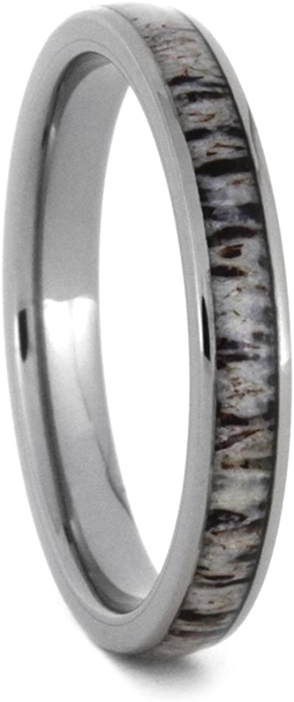 Deer Antler Inlay 3mm Comfort-Fit Titanium Wedding Band, Size 11.25