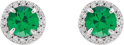 Chatham Created Emerald and Diamond Earrings, 14k White Gold (4.5MM) (.16 Ctw, G-H Color, I1 Clarity)