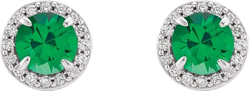 Emerald and Diamond Halo-Style Earrings, 14k White Gold (4MM) (.125 Ctw, G-H Color, I1 Clarity)