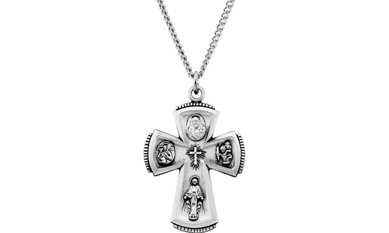 Sterling Silver 4-Way Cross Necklace, 24" (31.5x21.25 MM)