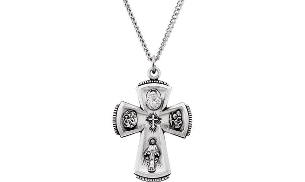Sterling Silver 4-Way Cross Necklace, 24" (31.5x21.25 MM)