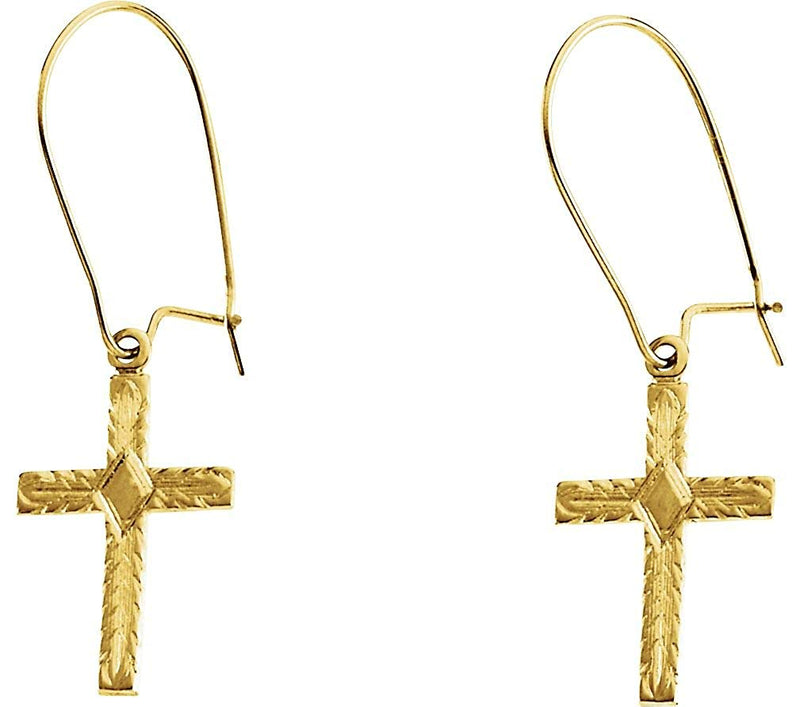 14k Yellow Gold Cross Dangle Earring