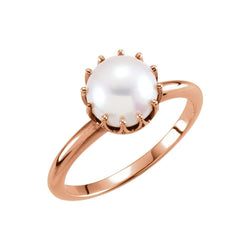 White Freshwater Cultured Pearl Crown Ring, 14k Rose Gold (7.5-8mm) Size 7