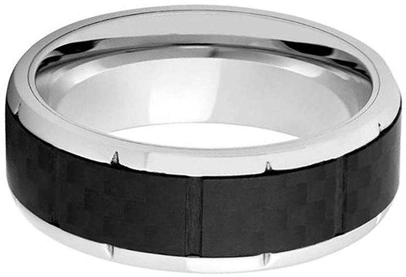 Men's Titanium, Black Carbon Fiber Inlay 8mm Comfort-Fit Grooved Band