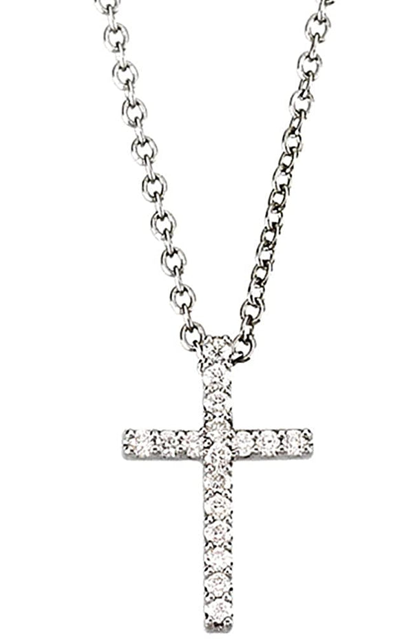 Petite Diamond Church Cross Rhodium-Plated 14k White Gold Necklace, 18" (.25 Cttw, GH Color, I1 Clarity)