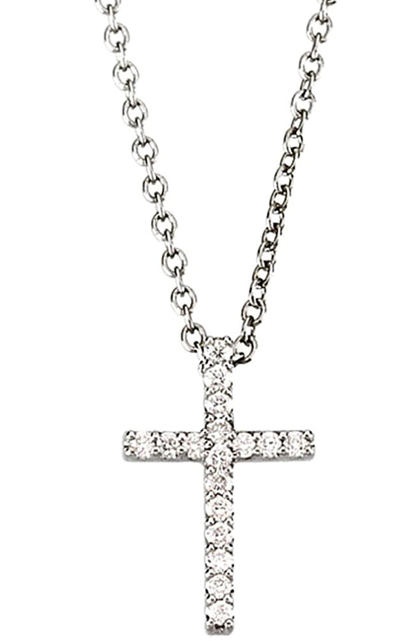 Petite Diamond Western Cross Rhodium-Plated 14k White Gold Necklace, 18" (1/6 Cttw, GH Color, I1 Clarity)