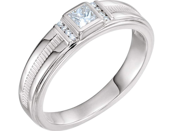 Men's Square-Cut Diamond Ring, Rhodium-Plated 14k White Gold (.33 Ctw, G-H Color, I1 Clarity)