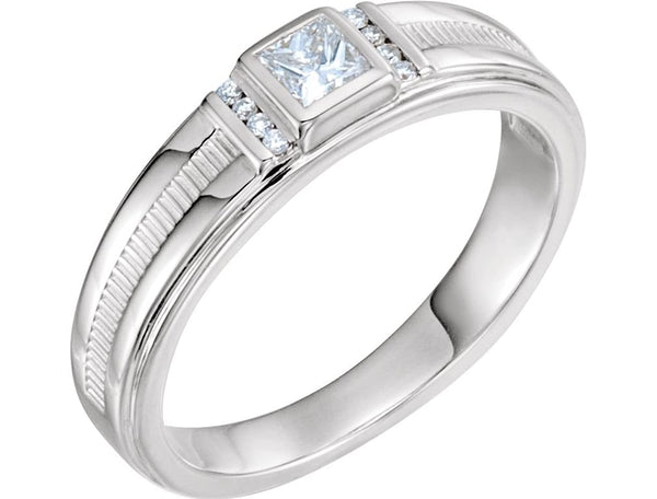 Men's Square-Cut Diamond Ring, Rhodium-Plated 14k White Gold (.33 Ctw, G-H Color, I1 Clarity) Size 13