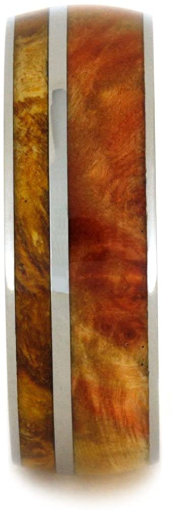 Flame Box Elder Burl, Gold Box Elder Burl Wood 8mm Comfort-Fit Titanium Wedding Band, Size 12.5