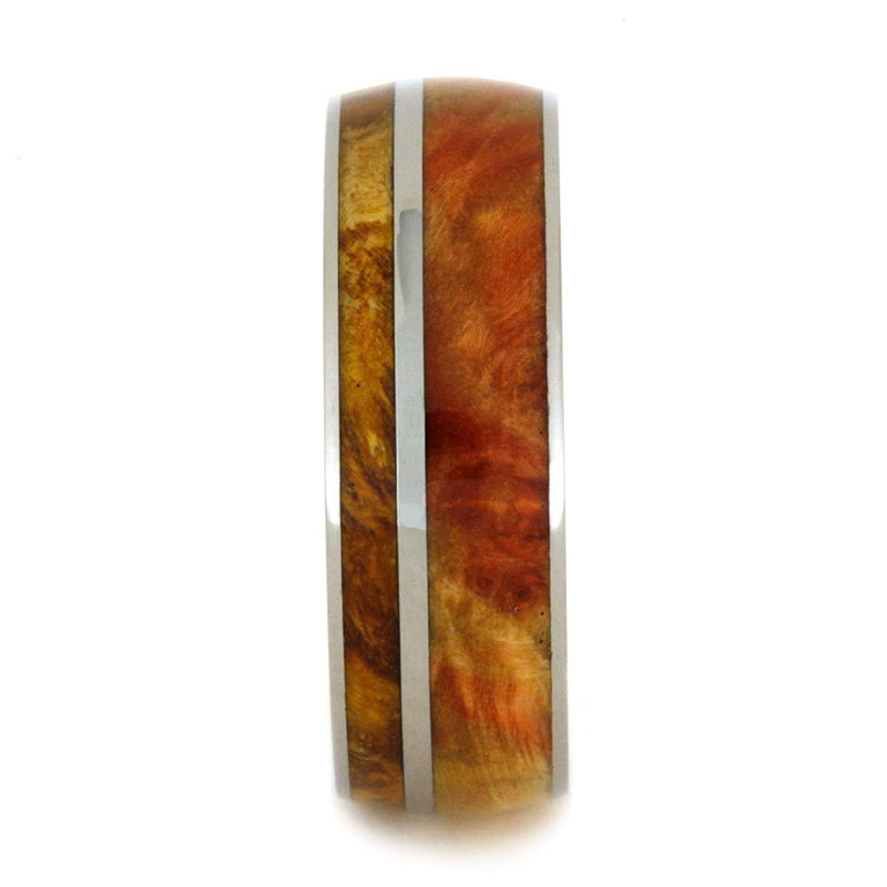 Flame Box Elder Burl, Gold Box Elder Burl Wood 8mm Comfort-Fit Titanium Wedding Band