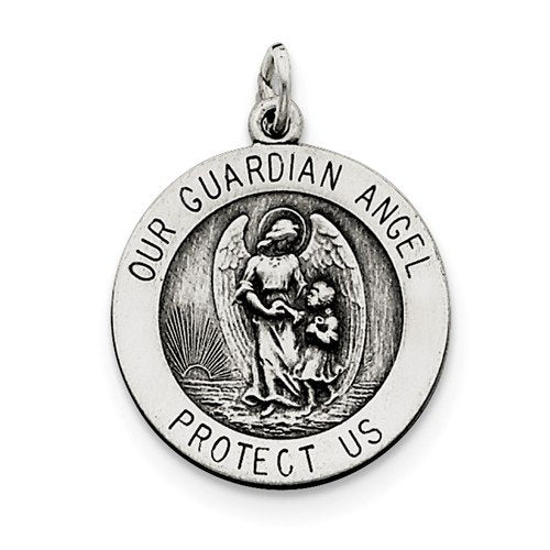 Sterling Silver Antiqued Guardian Angel Medal (25X20MM)