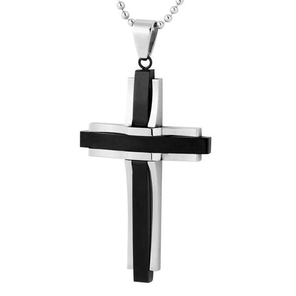 Men's Two-Tone Black Cross Pendant Necklace, Stainless Steel, 24"