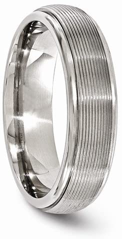 Gray Bands Collection Titanium Grooves Textured Domed 6mm Wedding Band, Size 6.5