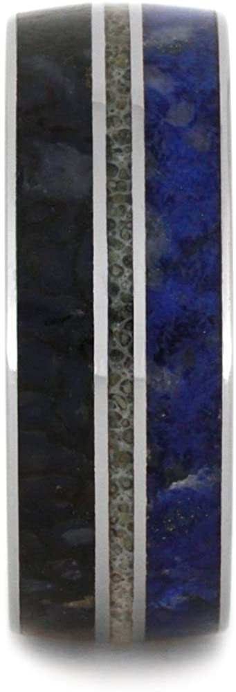 Lapis Lazuli, Dinosaur Bone, Deer Antler 9mm Comfort-Fit Titanium Wedding Band, Size 11.25