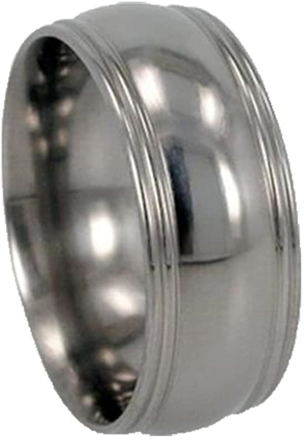 Grooved Round Edged 8mm Comfort Fit Titanium Wedding Band, Size 13