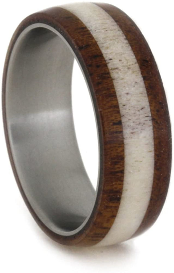 Mahogany, Deer Antler 7mm Comfort-Fit Matte Titanium Wedding Band, Size 5.5