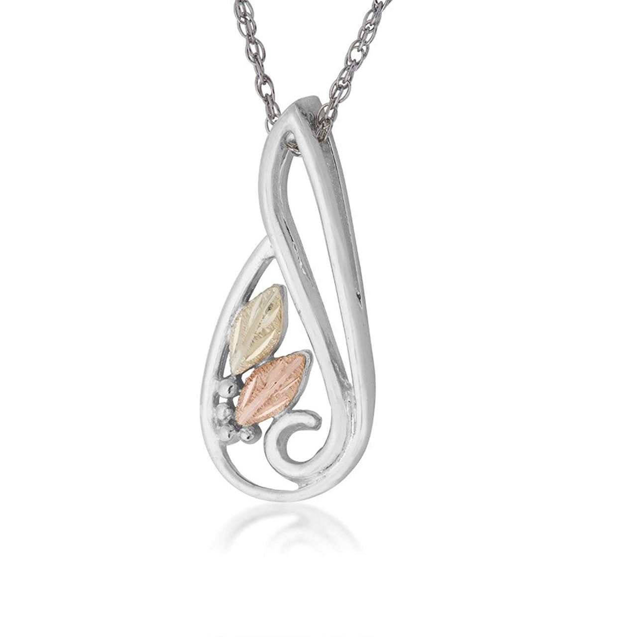 Freeform Slide Pendant Necklace, Sterling Silver, 12k Green and Rose Gold Black Hills Gold Motif, 18"