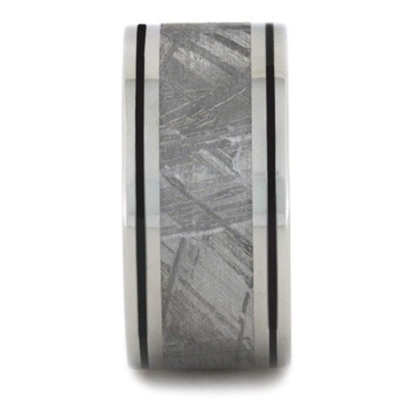 Gibeon Meteorite, Black Enamel Pinstripes 11mm Comfort-Fit Titanium Wedding Band