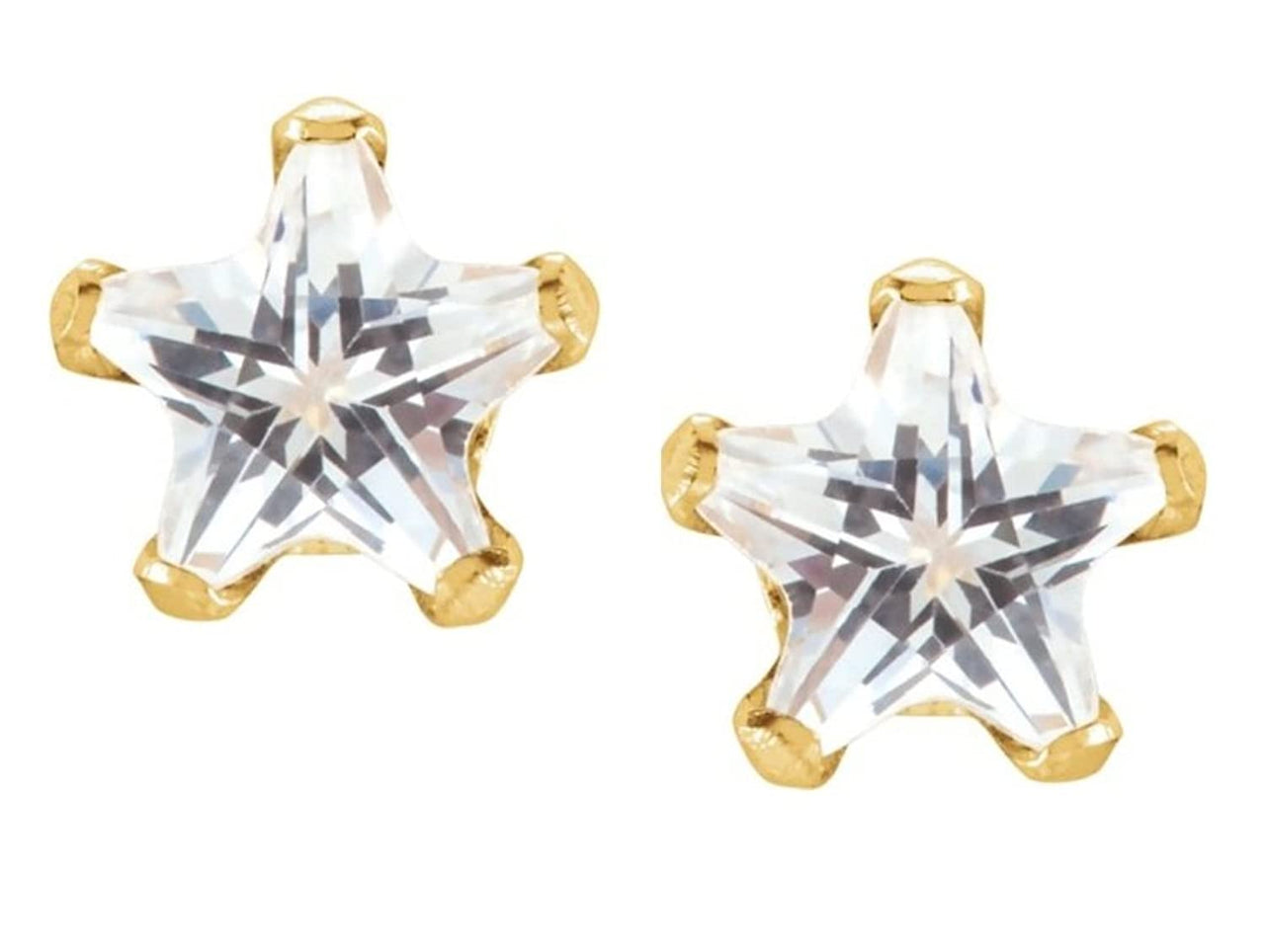 Girl's Cubic Zirconia Star Earrings, 14k Yellow Gold